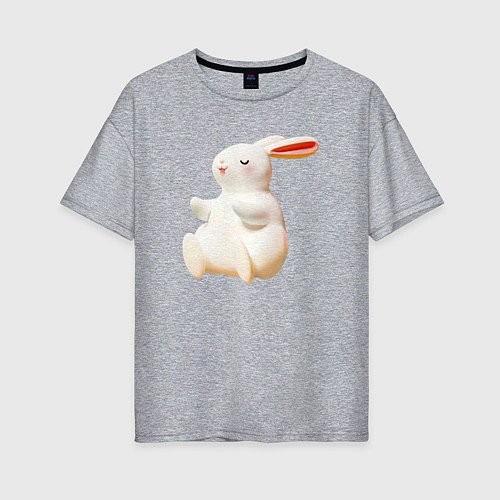 Женская футболка оверсайз Объемный белый заяц / Меланж – фото 1