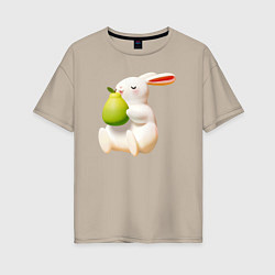 Футболка оверсайз женская Кролик с грушей, цвет: миндальный