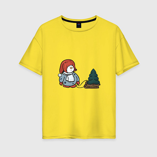 Женская футболка оверсайз Снеговик с елкой / Желтый – фото 1