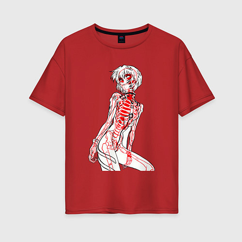 Женская футболка оверсайз Просто Рей Аянами - Ева / Красный – фото 1