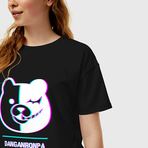 Женская футболка оверсайз Символ Danganronpa в стиле glitch / Черный – фото 3