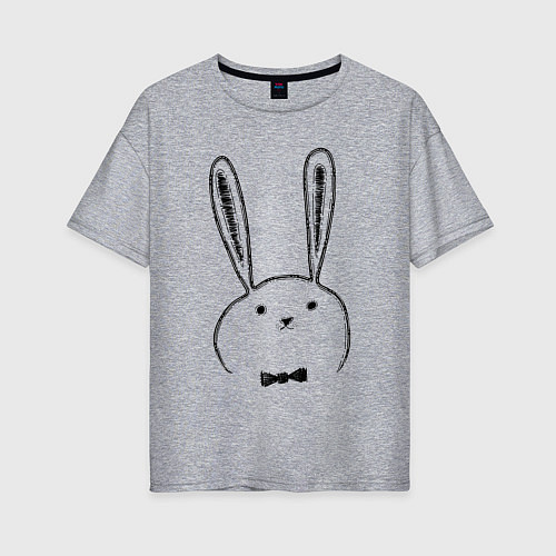 Женская футболка оверсайз Кролик с бабочкой / Меланж – фото 1