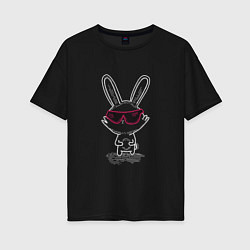 Футболка оверсайз женская Кролик в розовых очках, цвет: черный