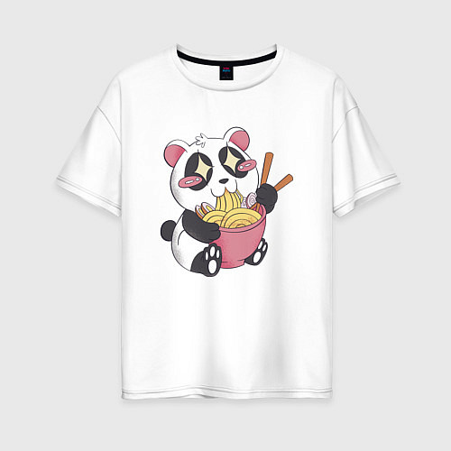 Женская футболка оверсайз Каваи панда ест рамен / Белый – фото 1