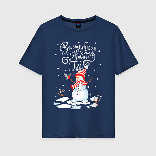 Женская футболка оверсайз Новогодний снеговик / Тёмно-синий – фото 1