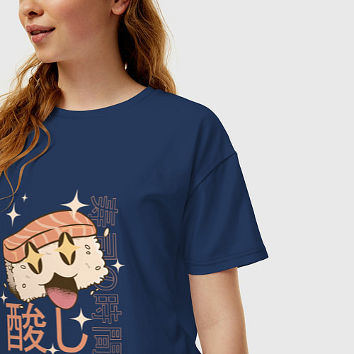 Женская футболка оверсайз Kawaii суши / Тёмно-синий – фото 3