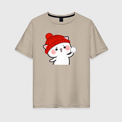 Женская футболка оверсайз Игра в снежки - белый котик