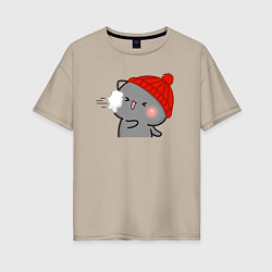 Женская футболка оверсайз Игра в снежки - серый котик