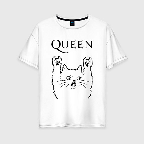 Женская футболка оверсайз Queen - rock cat / Белый – фото 1