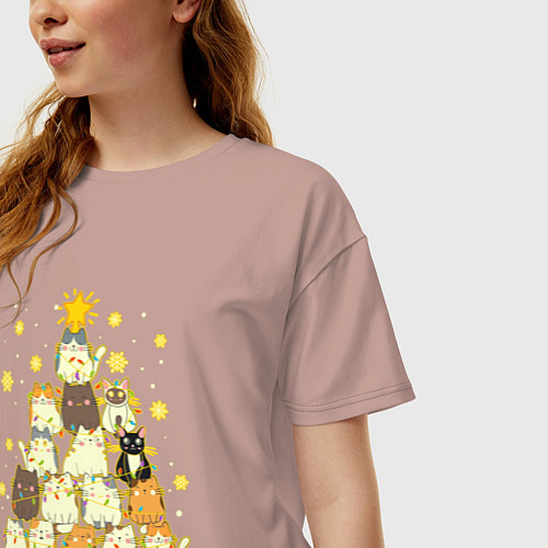 Женская футболка оверсайз Елка из котиков С мяу годом / Пыльно-розовый – фото 3