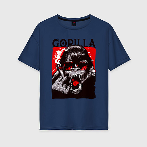 Женская футболка оверсайз Горилла в очках с сигарой / Тёмно-синий – фото 1