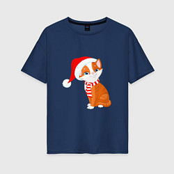 Женская футболка оверсайз Новогодний рыжий кот
