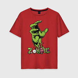 Женская футболка оверсайз Zombie green hand