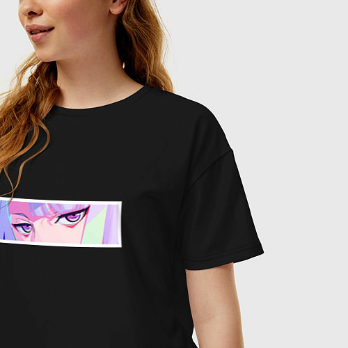 Женская футболка оверсайз Глаза Люси из киберпанка / Черный – фото 3