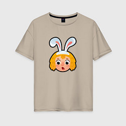 Женская футболка оверсайз Мультяшная девочка с ушами зайца