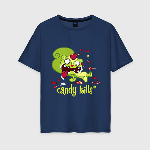 Женская футболка оверсайз Nutty - candy kills / Тёмно-синий – фото 1
