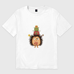 Женская футболка оверсайз Ёжик с Новогодними подарками