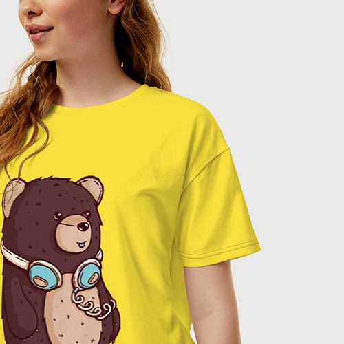 Женская футболка оверсайз Walking bear / Желтый – фото 3