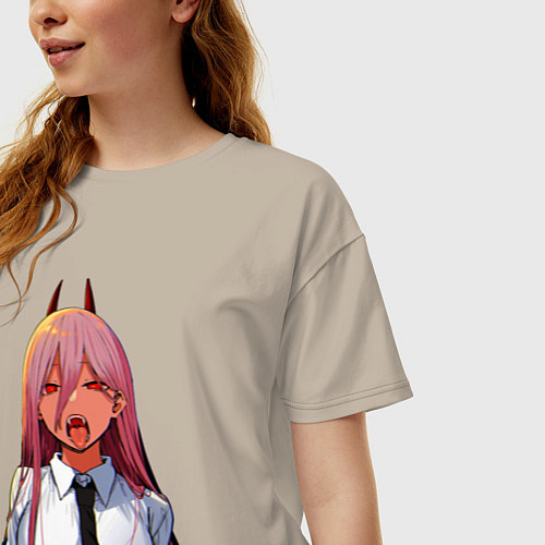 Женская футболка оверсайз Это же Пауэр - Человек бензопила / Миндальный – фото 3