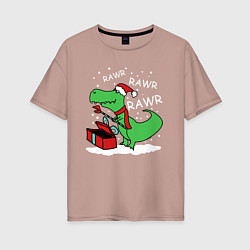 Женская футболка оверсайз Новогодний T-rex