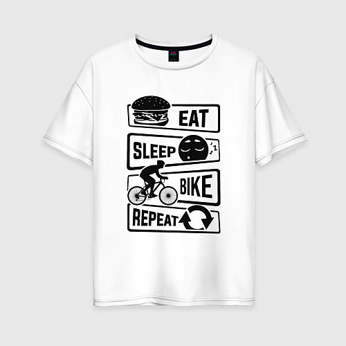 Женская футболка оверсайз Eat sleep bike repeat art / Белый – фото 1