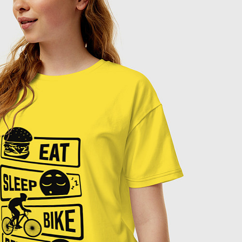 Женская футболка оверсайз Eat sleep bike repeat art / Желтый – фото 3