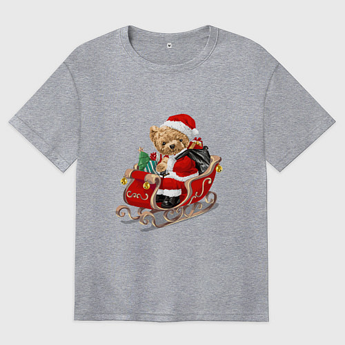 Женская футболка оверсайз Новогодний мишка / Меланж – фото 1