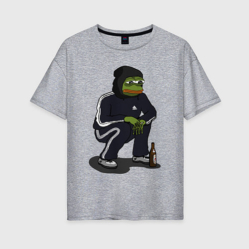 Женская футболка оверсайз Pepe gopnik meme / Меланж – фото 1