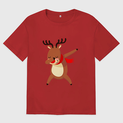 Женская футболка оверсайз Новогодний олень дэб / Красный – фото 1