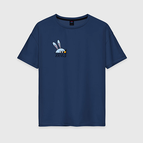 Женская футболка оверсайз 2023 Кролик и морковка / Тёмно-синий – фото 1