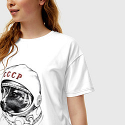 Футболка оверсайз женская Лайка собака космонавт СССР, цвет: белый — фото 2