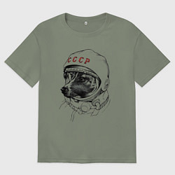 Футболка оверсайз женская Лайка собака космонавт СССР, цвет: авокадо