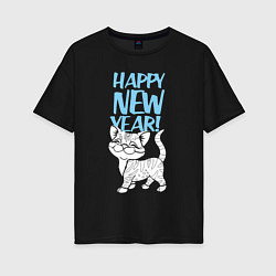 Женская футболка оверсайз Happy new year - kitten