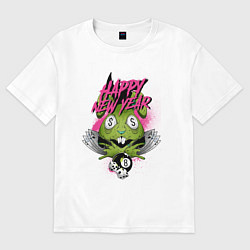 Женская футболка оверсайз Green rabbit Happy new year