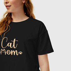 Футболка оверсайз женская Cat mom кошатница, цвет: черный — фото 2