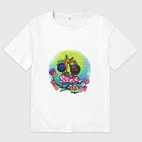 Женская футболка оверсайз Улитки на грибе любуются закатом / Белый – фото 1