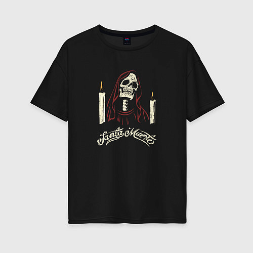 Женская футболка оверсайз Череп и свечи santa muerte / Черный – фото 1