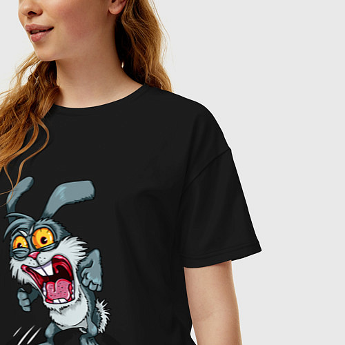 Женская футболка оверсайз Безумный кролик / Черный – фото 3