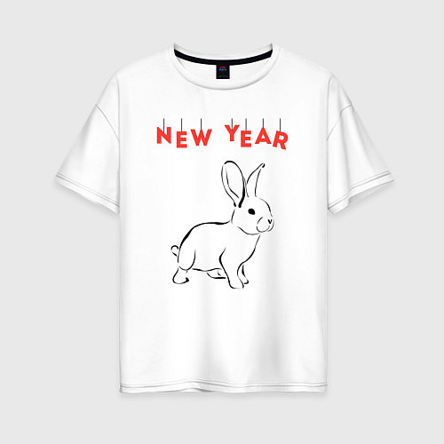 Женская футболка оверсайз New year rabbit / Белый – фото 1