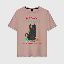 Женская футболка оверсайз Meowy Christmas and a happy purr year