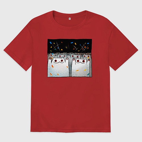 Женская футболка оверсайз Мрачные коты празднуют / Красный – фото 1