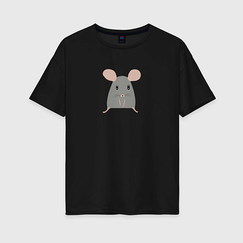 Женская футболка оверсайз Минималистичная мышь / Черный – фото 1