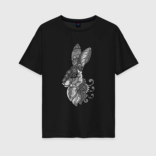 Женская футболка оверсайз Русский серый кролик / Черный – фото 1
