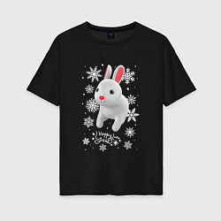 Женская футболка оверсайз Серый кролик и снежинки