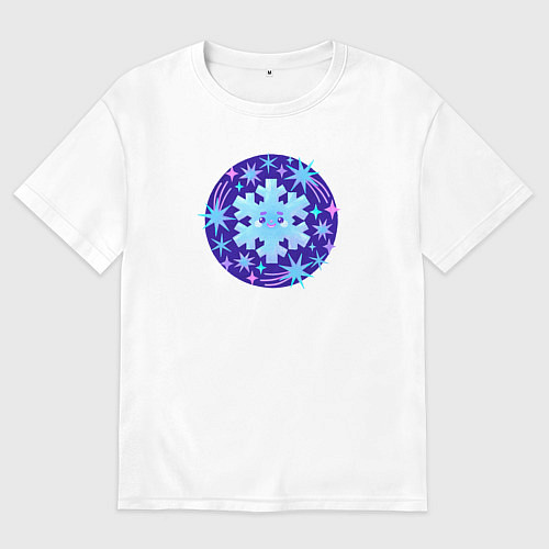 Женская футболка оверсайз Забавная снежинка в зимнем звездном небе / Белый – фото 1