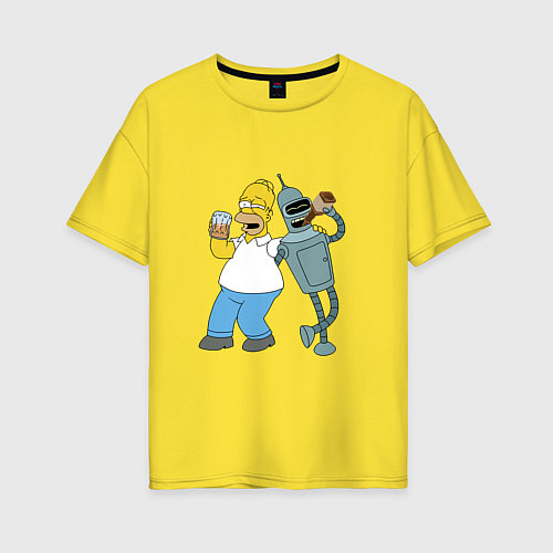 Женская футболка оверсайз Drunk Homer and Bender / Желтый – фото 1