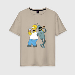 Женская футболка оверсайз Drunk Homer and Bender