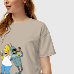Футболка оверсайз женская Drunk Homer and Bender, цвет: миндальный — фото 2
