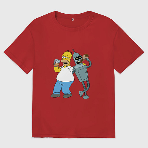 Женская футболка оверсайз Drunk Homer and Bender / Красный – фото 1