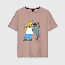 Женская футболка оверсайз Drunk Homer and Bender